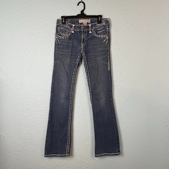 Laguna Beach Women’s Size 29 Bootcut Jeans Fleur-de-Lis Embroidered Rhinestone P - Picture 1 of 15